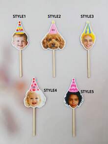Custom Photo Cupcake Toppers, Birthday Cakes And Party Decor, Personalized Face And Age Cake Picks For Dessert Tables, Customized Celebration Cake Decorations For Family Moments And Friend Gatherings, Customizable Name And Number Design, Pet Picture - Style a - View 5