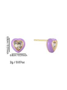 Artepollo 1 Pair Cute Purple Heart Stud Earrings, Inlaid With Sparkling Zirconia, Suitable For Parties, Banquets, Birthdays, Vacations And Daily Wear, Great Gift For Friends And Family - one-size - View 4