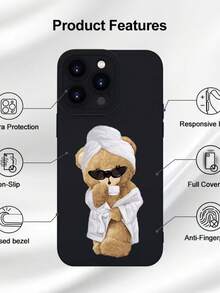 1pc Cute Eyeglasses Bear, Fashionable Full-Coverage Anti-Drop Phone Protective Case, Compatible With IPhone 11 12 13 14 15 16 17 Series, Suitable As Gifts For Family, Friends, And Various Holidays - Black - View 3