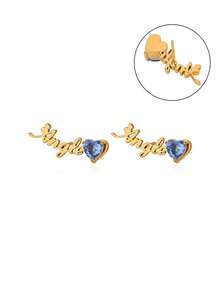 Custom Name Earrings Inlaid Heart-Shaped Birthstone 18K Gold Plated Personized Stainless Steel Stud Earrings Women's Minimalist Valentine's Day Customized Jewelry Gift Daily Wear - Multicolor - View 8