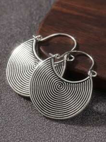 一对简约复古螺旋图案耳环，兼具女性魅力和百搭优雅，适合日常佩戴和度假穿着。 - 銀色 - 查看 3