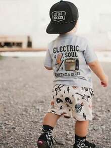 1件装男童休闲印花圆领短袖T恤，夏季学生装 - 一款百搭T恤，为每个孩子带来欢乐和幸福！ - 灰色 - 查看 1