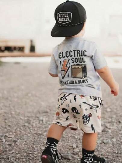 1 pieza Camiseta de manga corta y cuello redondo con estampado casual para niños pequeños, ropa de verano para estudiantes - ¡Una camiseta versátil que trae alegría y felicidad a cada niño!