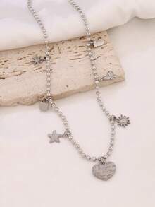 1件装不锈钢心形吊坠项链 时尚迷你锁头太阳吊坠项链 珠链项链 女士饰品 - 項鍊 - 查看 6