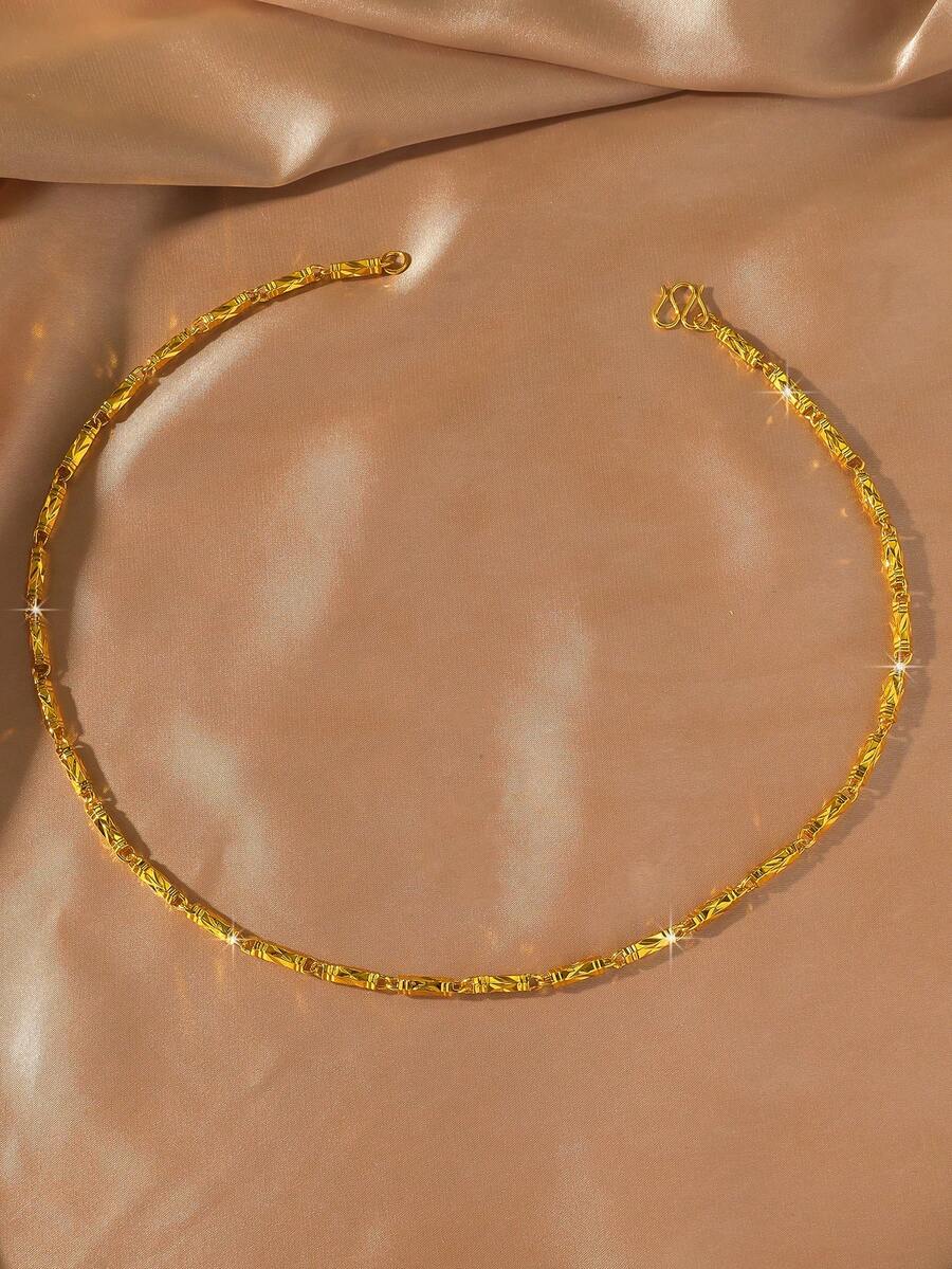 1条24K镀金铜质4毫米竹节链项链，男士百搭日常佩戴饰品 - 金黃色 - 查看 1