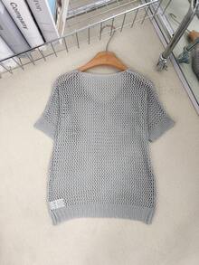 BuyK 【上衣】女士钩针编织V领短袖透视网纱镂空沙滩罩衫宽松波西米亚风夏季灰色婚礼宾客新娘母亲礼物度假游轮海岛蜜月旅行装 - 灰色1 - 查看 5