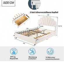 Upholstered Bed 140 X 200 Cm, Bed Frame With Flower-Shaped Headboard And Slatted Base, With Storage Compartments, Youth Bed, Adult Bed, Double Bed, Skin-Friendly Velvet Fabric, Beige - Beige + Upholstered + 140cm*200cm - View 2