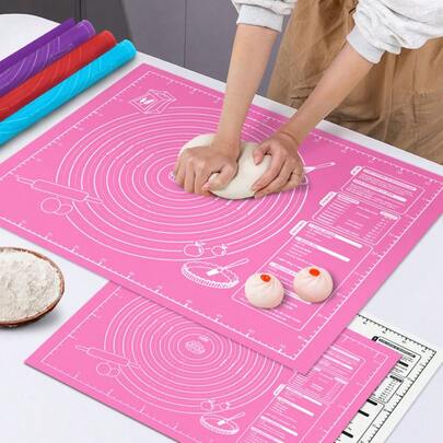 1pc Non-Stick Silicone Kneading Mat, Multipurpose Baking Mat For Pizza, Pie And Bread Making, Easy To Clean - Available In Blue/Purple/White/Pink/Red, Convenient For Cookies, Dough, Cakes, Essential Baking Tool For Chinese Pastries, Suitable For Christmas, Easter, Thanksgiving, Reusable Baking Accessory, Baking Essential