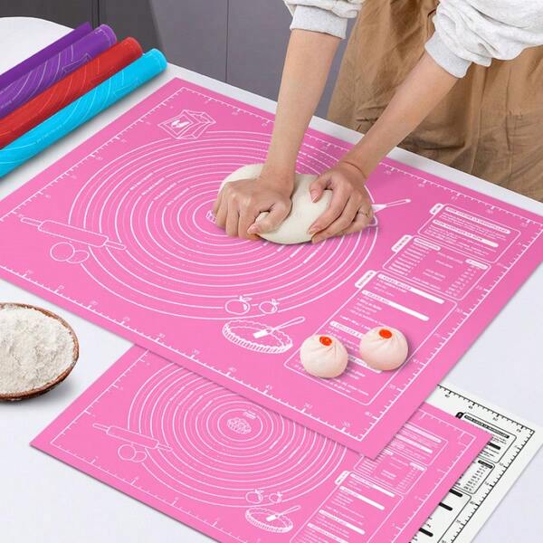 1pc Non-Stick Silicone Kneading Mat, Multipurpose Baking Mat For Pizza, Pie And Bread Making, Easy To Clean - Available In Blue/Purple/White/Pink/Red, Convenient For Cookies, Dough, Cakes, Essential Baking Tool For Chinese Pastries, Suitable For Christmas, Easter, Thanksgiving, Reusable Baking Accessory, Baking Essential
