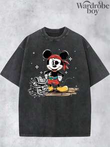 Disney Printed Wash Water T-Shirt,Men's Mickey Pirate Shirt, Disney  Shirt, Pirate Life Shirt, Mickey Shirt, Disney Cruise Shirt, Disney Pirate Shirt,Unisex,High-Quality Pure Cotton T-Shirt,Suitable For All Seasons, Comfortable And Breathable| Exquisite Design | The Best Choice For Giving Gifts - 黑色 - 查看 2