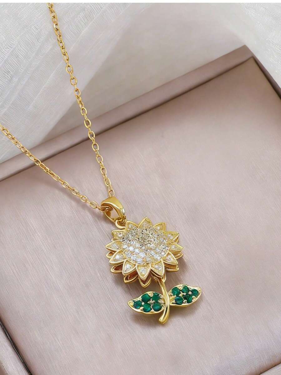 1 Set Exquisito Juego de Collar y Aretes con Diamante Principal y Circonita Micro-Incrustada de Alta Gama, Versátil para el Uso Diario - Multicolor - Ver 1