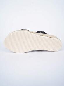 Women's Straw Wedge Rope Open Toe Slippers, Thick Sole Elevated Summer Outdoor Sandals - Black - View 8