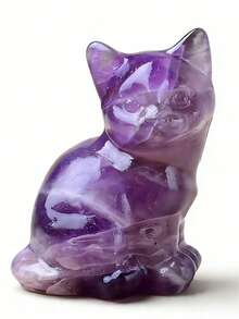 CUPIDCRYSTAL Natural Amethyst Carved Cat Figurine, Perfect Valentine's Day Gift, Healing Crystal Decor, Crystal & Stone - Multicolor - View 1