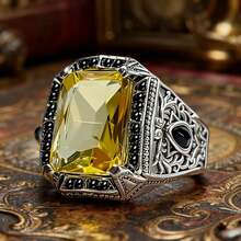 Classic Retro Yellow Men's Ring Silver Carving Logo Pattern Steampunk Ring Birthday Gift Party Gothic Jewelry Gift - Three-diameter Cassette - View 15