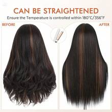 26英寸蓬松直发发箍假发 Yaki卷发发箍假发 合成分层蓬松直发半头假发 即戴即用无胶发箍假发 - 彩色 - 查看 6