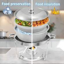 4.5L Stainless Steel Chafing Dish Buffet Server With Water Tray Fuel Burner Dual Function Keep Warm Or Cool Detachable Frame With Handles Lid Rack Food Tongs Included - Perfect For Weddings, Buffets & Graduations - Silver - View 5