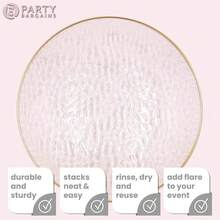 PARTY BARGAINS 13-Inch Charger Plates - 4 Pack, Hammered Pink Gold Rim, Heavy-Duty Disposable Chargers For Elegant Dining - Ideal For Weddings And Formal Events - 錘紋粉金邊 - 查看 5