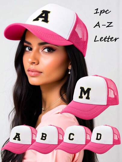 1PC Women's Personalized A-Z Letter Sponge & Mesh Baseball Cap,Unisex Breathable Mesh Baseball Cap,Summer Sun Protection Mesh Cap,Adjustable Sun Hat,Lightweight Mesh Baseball Cap,For Workout, Commute, Picnic & Vacation