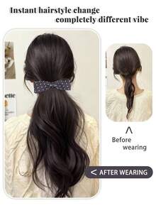 女士合成编织假发，带蝴蝶结和波点装饰，马尾辫带发夹，自然蓬松，增加发量，低马尾假发，爪夹，发卡 - 彩色 - 查看 5