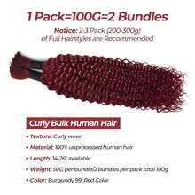 Tóc giả bện sóng sâu, tóc thật nguyên chất, dài 20 inch, không có mối nối, 100g, 2 bó, 100% tóc thật nguyên chất Brazil, kiểu xoăn Boho, tóc thật gợn sóng tự nhiên màu đen. - S99J - Xem 3