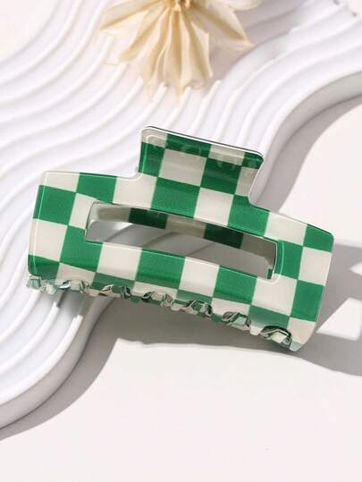 1pc Women's High-Quality Green Checkerboard Hollow Square Medium Hair Claw, Elegant Sweet Versatile Clip, Strong Non-Slip Fashionable Headpiece, Suitable For St. Patrick's Day Easter And Other Holidays, Parties, Daily Use And Gifts Hair Bow Winter Hair Accessories Women Hair Clip Elegant Claw Clip