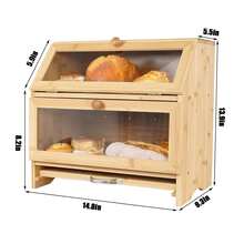 Caja de pan de doble capa con tabla de corte encimera de cocina contenedor de almacenamiento de pan con ventanas transparentes - Caqui - Ver 2