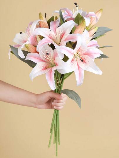 1朵多色人造百合花装饰，适用于家居装饰、餐厅、卧室、花瓶装饰、DIY生日派对蛋糕装饰、新年礼物装饰、摄影道具、户外花园装饰
