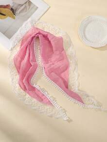 1pc Bohemian Floral Lace Women's Headscarf, Breathable Pleated Triangular Headband With Pom Pom Trim, Suitable For Music Festivals, Brides, Beach & Casual Outfits, Spring/Summer Hair Accessory - Multicolor - View 5