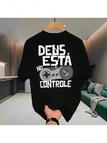 Unisex Streetwear T-Shirt, 100% Cotton, "God In Control" Print, Premium Unisex Shirt - 黑色 - 查看 2
