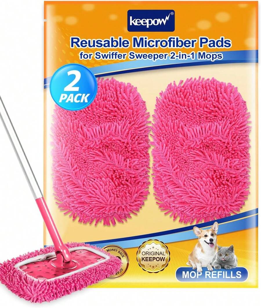 Microfiber Mop Pad Refills Pink Sweeping Mopping Cloths 2 Pack Washable Reusable Floor Cleaning Pads - 2 Pack Pink - View 1