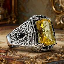 Classic Retro Yellow Men's Ring Silver Carving Logo Pattern Steampunk Ring Birthday Gift Party Gothic Jewelry Gift - Three-diameter Cassette - View 4