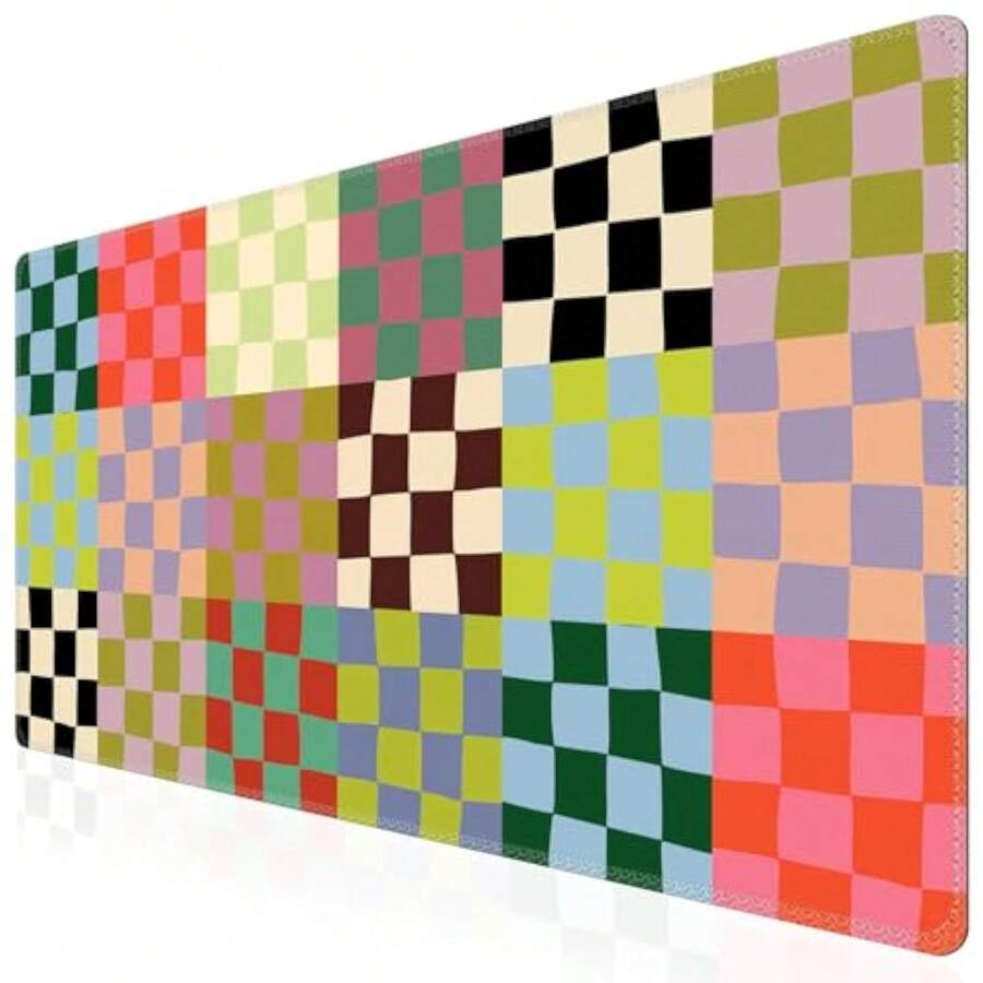 ICasso Checkered Desk Mat, Cute XXL Large Mouse Pad For Desk Cover, Anti-Slip Big Mousepad With Stitched Edges, Keyboard Mat For Computer Desktop Protector (Retro Checkered) - Rectangle - View 1