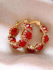 1 Pair Fashionable Coffee-Color Crystal Hoop Earrings, Elegant Earrings For Girl - Earrings - View 12