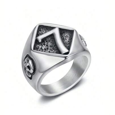 خاتم رقم 7 من الفولاذ المقاوم للصدأ بطراز هيب هوب كلاسيكي، ديكور شخصي رائع للرجال