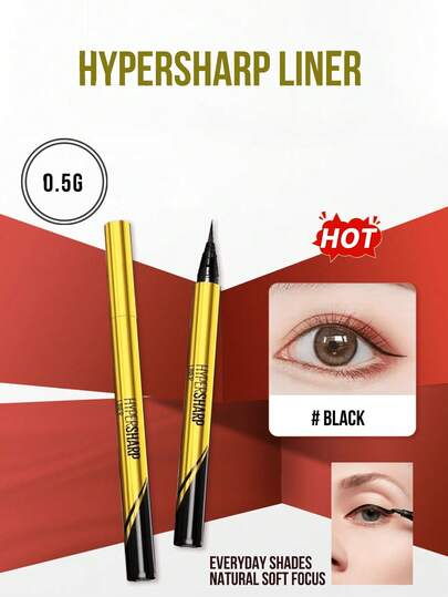 Maybelline HYPERSHARP Sıvı Eyeliner Kalemi #Siyah 0.5g/0.01oz, 0.005mm Ultra İnce Uç, Hassas Çizgi Çekme, Gün Boyu Bulaşmaya Karşı Dayanıklı, 5 Doğal Öz İçerir (Avokado/Lavanta/Kuşburnu/Papatya/Arı Sütü), Nazik Renk Verimi, 4 Adımda Kolay Uygulama, Doğal Günlük Göz Makyajı Oluşturmak İçin Yeni Başlayanlar İçin İdeal, Vazgeçilmez Makyaj Ürünü
