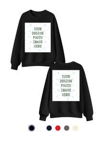 Oversized Custom Sweatshirt For Men Women Unisex | Personalized Double Sided Print, Plus Size Pullover, Add Your Image Photo Design, Solid Crew Neck, Long Sleeve, Soft Comfortable Casual Workout Sportswear - màu đen - Xem 1