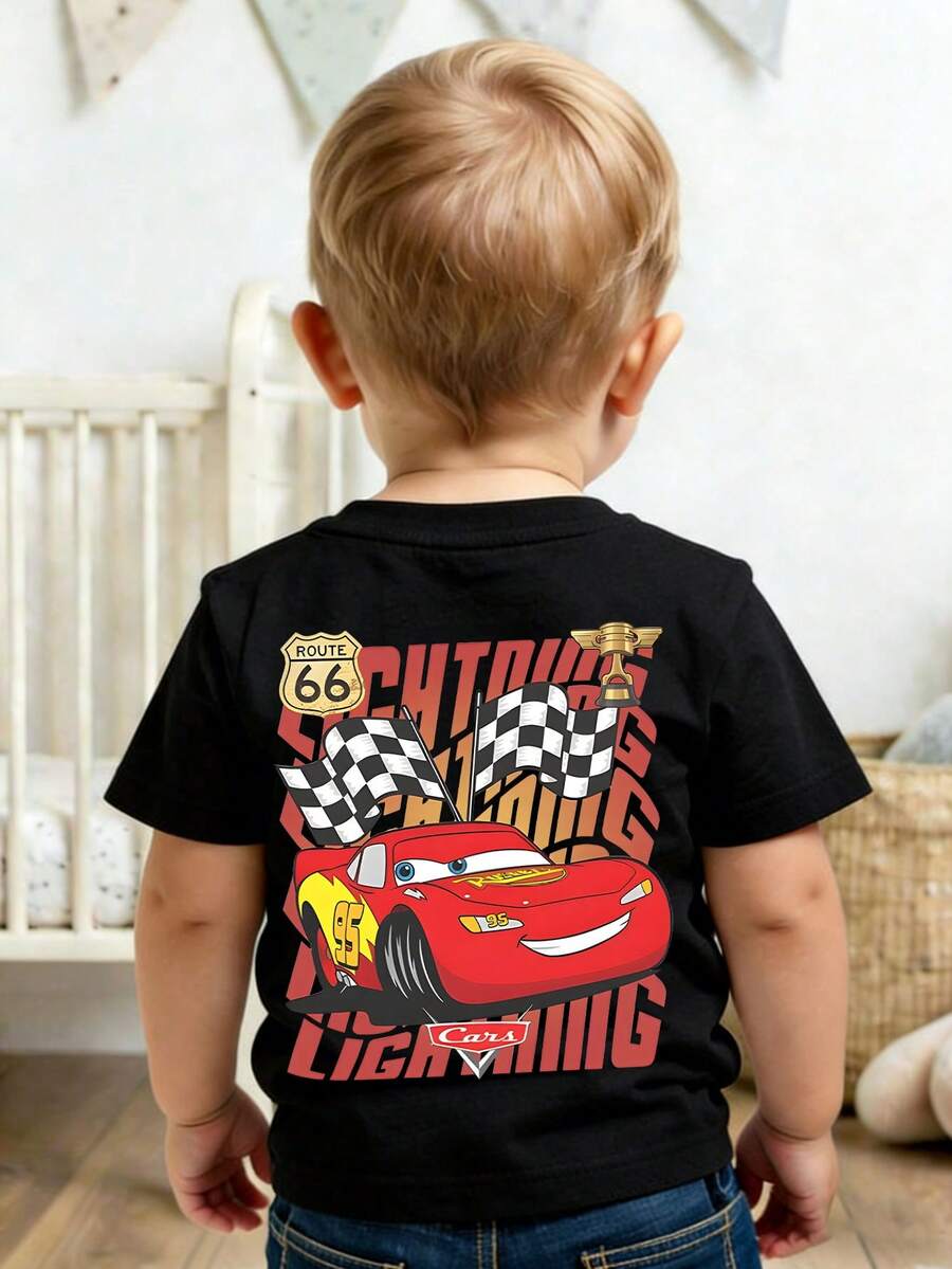 Disney This Casual And Simple Crew-Neck Short-Sleeved T-Shirt Features A Lightning McQueen Design From *Cars*, And Is Designed For Both Baby Boys And Girls, Making It An Ideal Choice For Summer Wear. - 黑色 - 查看 1