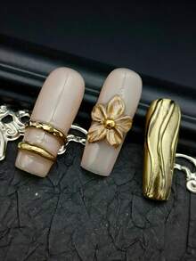 Bộ 10 móng giả hình chữ nhật màu vàng óng ánh, đính sequin đỏ, nơ bạc 3D thủ công, họa tiết sóng bạc và hình tròn kiểu Pháp, thích hợp cho ngày Valentine, tiệc năm mới, dành cho cả nam và nữ. Đi kèm keo dán móng và dũa móng. Móng giả dán thủ công. - Vàng - Xem 6