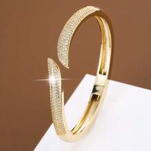 1pc Rustic Leaf Criss-Cross Design Artificial Zirconia Inlaid Women Bracelet - Multicolor - View 7