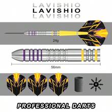 Darts Metal Tip Professional Steel Tip Darts, With 3 Dart Metal Barrels 3 Dart Wings 3 Interchangeable Plastic Shafts 12 Rubber O - Rings 1 Dart Sharpener - Yellow - View 6