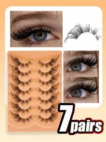 7对仿貂毛假睫毛 - 奢华轻盈，蓬松猫眼造型，自然条纹假睫毛，D型卷翘设计，无香型，多副装，提升眼部魅力的理想之选 - 眼尾拉長款 - 查看 2
