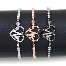 Pulsera de tenis con diamantes de imitación para mujer diseño de corazón y flecha ajustable de moda para cumpleaños fiesta compromiso YA4923 - Negro - - Ver 2