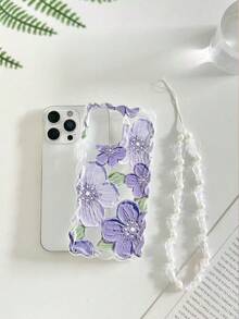 花朵彩色编织波浪边简约优雅TPU彩绘防震手机壳，搭配手工串珠手链配件，兼容 17 Pro/17 Air/17/17 Pro Max、16/11/16 Pro/16 Plus/16 Pro Max/16 e/15 Pro Max/13/14/12/XS/XR/7G/8 Plus/XR/7/8、15 Pro Max、13、14 - 彩色 - 查看 2