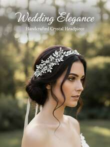 1 Stück handgefertigter Marquise-Strass Braut Haarreif - elegantes Blattdesign Hochzeit Haarband für Bräute und Brautjungfern, funkelndes Abschlussball Haaraccessoire - Silber - Übersicht 6