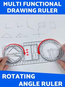 1 pieza Regla multifunción, regla de dibujo geométrico, regla de función especializada para estudiantes, juego de reglas universales, regla de dibujo de papelería, juego de papelería de transportador geométrico giratorio de matemáticas - gobernante - Ver 3