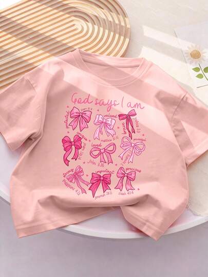 Camiseta de cuello redondo de manga corta con estampado de adjetivos positivos para niñas, ropa cómoda nueva para niñas preadolescentes en primavera/verano