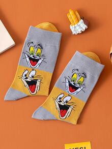 Noctvar OBM Sleepwear X TOM & JERRY 1 đôi tất nữ dài đến bắp chân họa tiết mèo và chuột, thiết kế hình trái tim hoạt hình dễ thương, tất mùa hè thời trang hình chuột ngộ nghĩnh, tất cổ cao thoáng khí với họa tiết hoạt hình, thích hợp làm quà tặng hoặc mặc hàng ngày cho học sinh/người lớn, tất đôi. - Nhiều màu - Xem 3