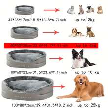 Cozy Oval Plush Dog Bed - Warm Winter Non-Removable Pet Bed For Dogs & Cats - Ultra-Soft Machine-Washable - 4 Sizes (47L35W17H Cm / 60L50W20H Cm / 80L60W23H Cm / 100L80W26H Cm) - Fits Pets Up To 25kg - 灰色 - 查看 9