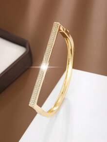 1pc Minimalist Letter D Design Cubic Zirconia Inlaid Women Bracelet - Multicolor - View 2