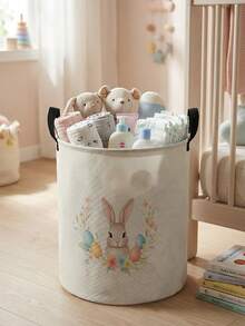 1pc/2pcs Easter Pattern Printed Large Capacity Foldable Round Storage Basket With Handle, Multipurpose Storage Basket For Nursery, Baby Diaper, Clothes, Toys Organizer, Collapsible Storage Box - Multicolor - View 14